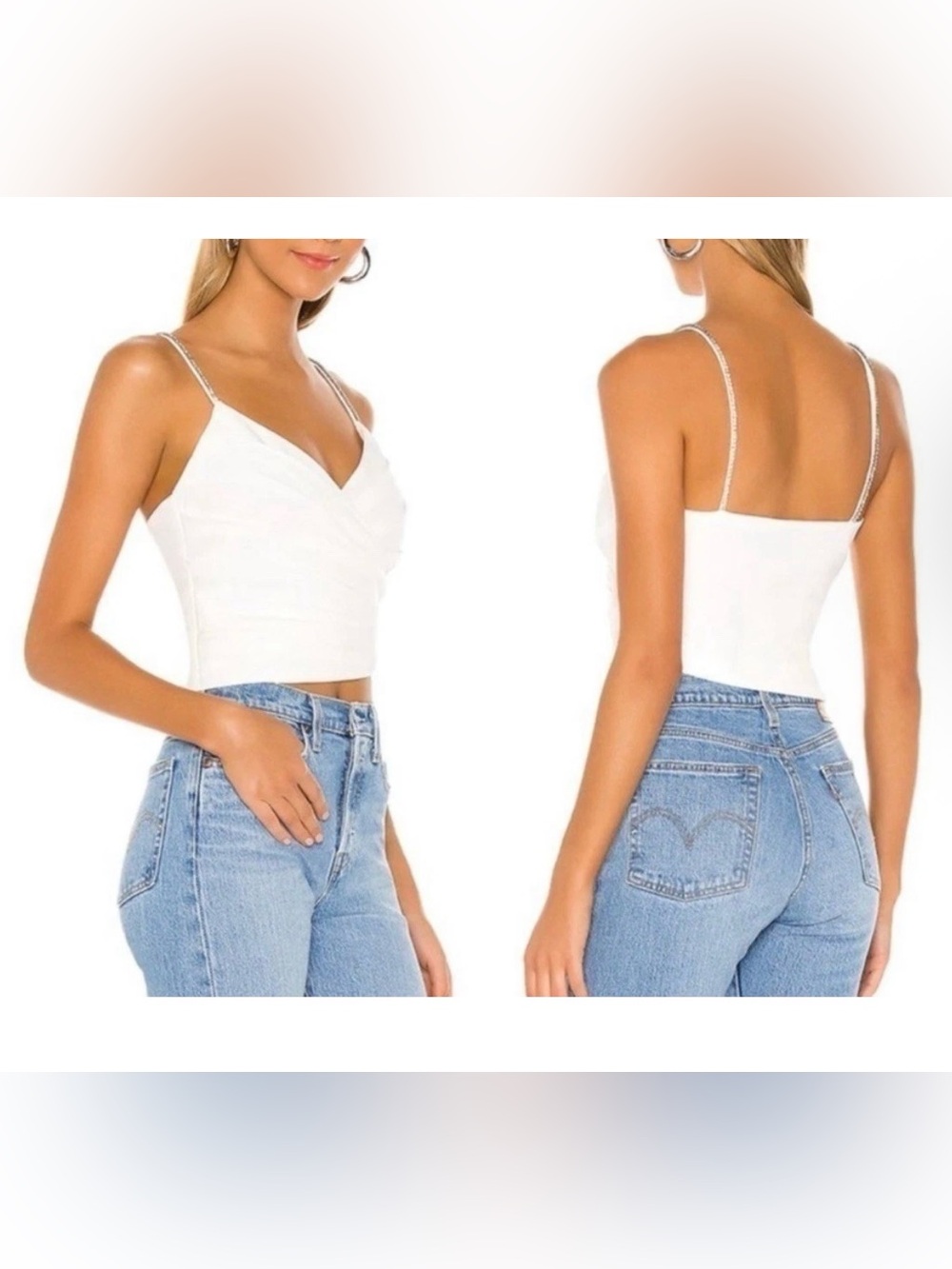 NBD Julian Crystal Embellished Crop Top Ivory Size XS Rinestone